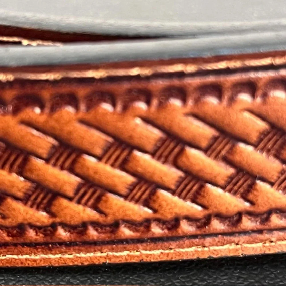Mens‎ Brown Genuine Leather Basketweave Tooled Western Belt Size 50 035008-210